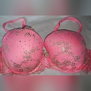 Victoria’s Secret Rare Padded Demi Vintage Pink Gold Lace Push Up Bra 38C RGUC